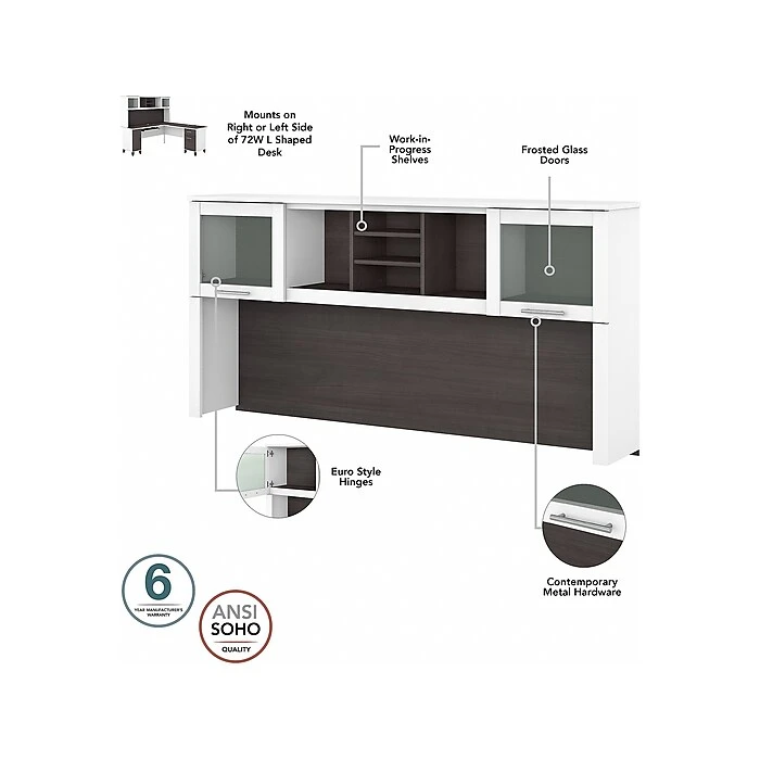 Bush Furniture Somerset 72" L-Shaped Desk with Hutch, Lateral File Cabinet & Bookcase - Storm Gray/White (SET012SGWH) 4 Bush Furniture Somerset 72" L-Shaped Desk with Hutch, Lateral File Cabinet & Bookcase - Storm Gray/White (SET012SGWH) - Image 4