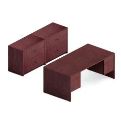 Global Genoa Desking Bundle 3 - Quartered Mahogany Laminate Workspace Solution (TDG3SL-QTM)