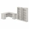 Bush Furniture Saratoga 66" L-Shaped Desk & Bookcase Set - Linen White Oak | Space-Saving Home Office Solution