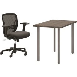 HON Coze 42" Table Desk with Gateway Task Chair - Florence Walnut/Silver/Black (HCZ42FWPGATCF10) - Durable Laminate Workspace Solution