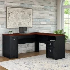 Bush Furniture Fairview L Shaped Desk, Antique Black/Hansen Cherry - Stylish Laminate Workspace -Computer Office Desks Shop unnamed file 310