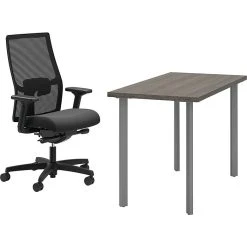 HON Coze 48" Laminate Table Desk with Ignition Task Chair - Florence Walnut/Silver/Black