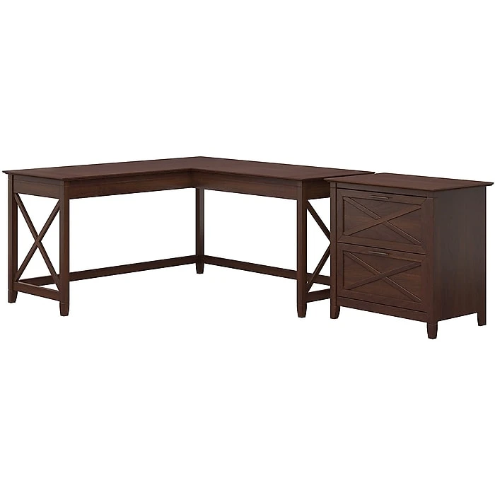 Bush Furniture Key West 60"W L-Shaped Desk Bundle in Bing Cherry - Stylish Laminate Office Desk 1 Bush Furniture Key West 60"W L-Shaped Desk Bundle in Bing Cherry - Stylish Laminate Office Desk