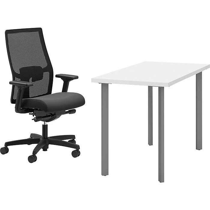 HON Coze 48" Designer Table Desk with Ignition Task Chair, White/Silver/Black - Modern Office Furniture 1 HON Coze 48" Designer Table Desk with Ignition Task Chair, White/Silver/Black - Modern Office Furniture