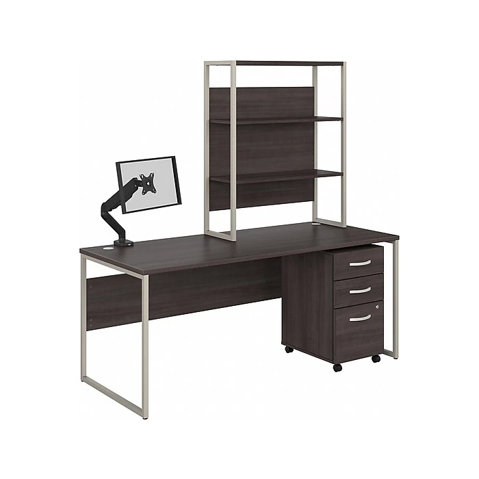 Bush Business Furniture Hybrid 72" W Computer Desk Set with Hutch, Mobile File Cabinet & Monitor Arm - Storm Gray 1 Bush Business Furniture Hybrid 72" W Computer Desk Set with Hutch, Mobile File Cabinet & Monitor Arm - Storm Gray