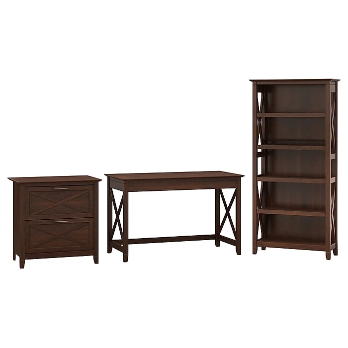 Bush Furniture Key West 48W Writing Desk with 2-Drawer Lateral File Cabinet & 5-Shelf Bookcase – Bing Cherry (KWS004BC) 1 Bush Furniture Key West 48W Writing Desk with 2-Drawer Lateral File Cabinet & 5-Shelf Bookcase – Bing Cherry (KWS004BC)