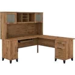 Bush Furniture Somerset 72" L-Shaped Desk With Hutch in Fresh Walnut (SET001FW) - Stylish & Functional Laminate Office Furniture