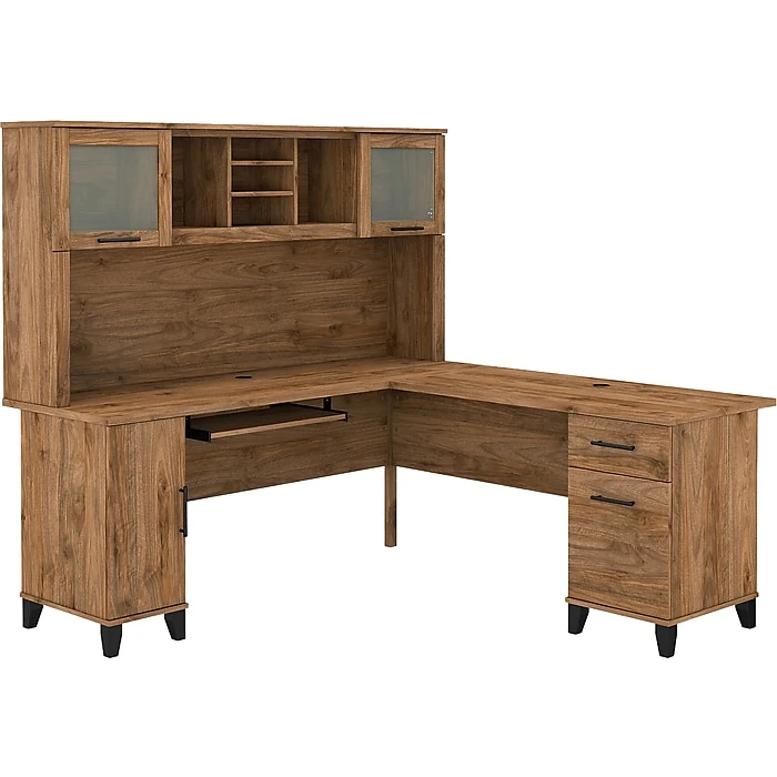 Bush Furniture Somerset 72" L-Shaped Desk With Hutch in Fresh Walnut (SET001FW) - Stylish & Functional Laminate Office Furniture 1 Bush Furniture Somerset 72" L-Shaped Desk With Hutch in Fresh Walnut (SET001FW) - Stylish & Functional Laminate Office Furniture