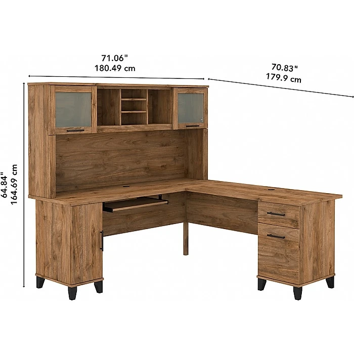 Bush Furniture Somerset 72" L-Shaped Desk With Hutch in Fresh Walnut (SET001FW) - Stylish & Functional Laminate Office Furniture 5 Bush Furniture Somerset 72" L-Shaped Desk With Hutch in Fresh Walnut (SET001FW) - Stylish & Functional Laminate Office Furniture - Image 5