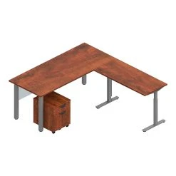Offices To Go 71" L-Shaped Laminate Desk in American Dark Cherry - Space-Saving Office Furniture