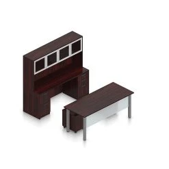 Offices To Go Superior 71" Workstation Desk Bundle in American Mahogany - Stylish & Durable Laminate Desk