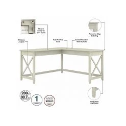 Bush Furniture Key West 60" L-Shaped Desk with 2-Drawer Mobile File Cabinet & 5-Shelf Bookcase - Linen White Oak (KWS016LW) -Computer Office Desks Shop unnamed file 3251