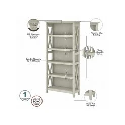 Bush Furniture Key West 60" L-Shaped Desk with 2-Drawer Mobile File Cabinet & 5-Shelf Bookcase - Linen White Oak (KWS016LW) -Computer Office Desks Shop unnamed file 3254