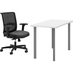 HON Coze 48" Table Desk with Chair - Designer White | Modern Laminate Workspace Solution (HCZ48DWPCNVCU10)