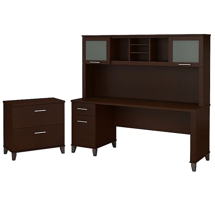 Bush Furniture Somerset 72W Office Desk with Hutch and Lateral File Cabinet, Mocha Cherry - Space-Saving Laminate Desk Set 1 Bush Furniture Somerset 72W Office Desk with Hutch and Lateral File Cabinet, Mocha Cherry - Space-Saving Laminate Desk Set