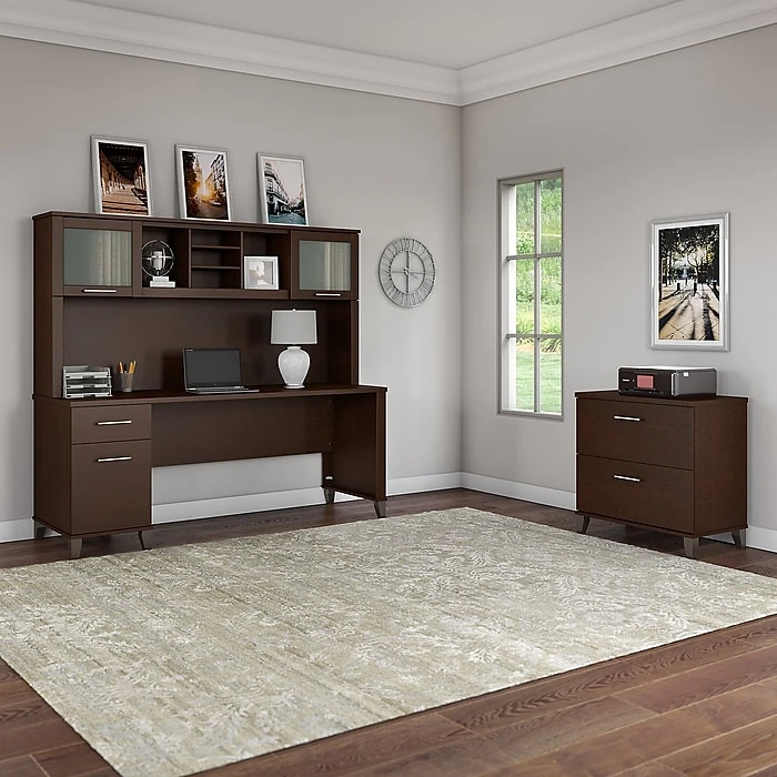 Bush Furniture Somerset 72W Office Desk with Hutch and Lateral File Cabinet, Mocha Cherry - Space-Saving Laminate Desk Set 2 Bush Furniture Somerset 72W Office Desk with Hutch and Lateral File Cabinet, Mocha Cherry - Space-Saving Laminate Desk Set - Image 2