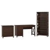 Bush Furniture Key West 54W Computer Desk with Storage & Bookcase - Bing Cherry | 2 Drawers & 5 Shelves