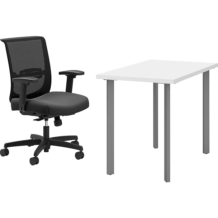 HON Coze 42" Table Desk With Convergence Task Chair | Designer White/Silver/Black | Laminate Surface | HCZ42DWPCNVCU10 1 HON Coze 42" Table Desk With Convergence Task Chair | Designer White/Silver/Black | Laminate Surface | HCZ42DWPCNVCU10