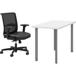 HON Coze 48" Table Desk With Chair - Stylish White Laminate Office Furniture