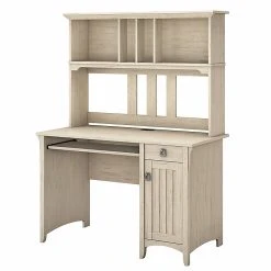 Bush Furniture Salinas Small Computer Desk With Hutch - Antique White Laminate Desk with Storage
