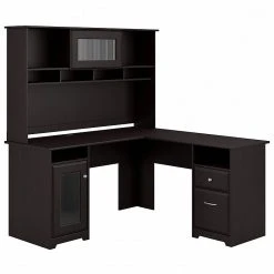 Bush Furniture Cabot 60W L-Shaped Computer Desk with Hutch in Espresso Oak | Space-Saving Laminate Office Desk