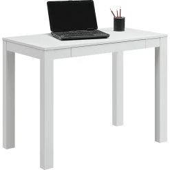 Ameriwood Home Parsons 39"W White Laminate Desk with Drawer | Space-Saving Office Furniture