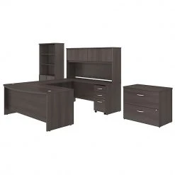 Bush Business Furniture Studio C 72W X 36D U Shaped Desk With Hutch, Bookcase & File Cabinets, Storm Gray (STC001SGSU)
