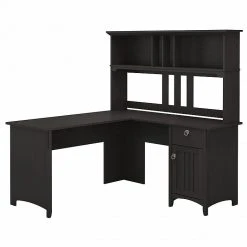 Bush Furniture Salinas 60W L-Shaped Desk with Hutch in Vintage Black - Compact & Stylish Workspace Solution
