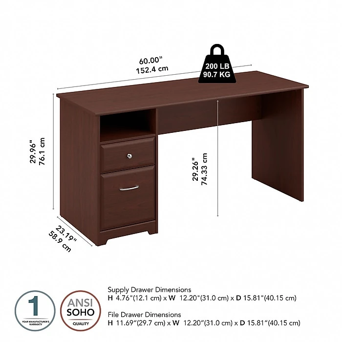 Bush Furniture Cabot 60W Computer Desk With Drawers, Harvest Cherry (WC31460-03) - Durable Laminate Desk for Home & Office 4 Bush Furniture Cabot 60W Computer Desk With Drawers, Harvest Cherry (WC31460-03) - Durable Laminate Desk for Home & Office - Image 4