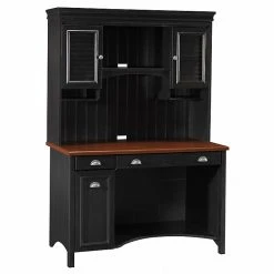 Bush Furniture Stanford Computer Desk With Hutch And Drawers - Antique Black, Laminate Finish