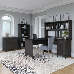Bush Furniture Salinas 60W L Shaped Desk with Hutch, Lateral File Cabinet & 5-Shelf Bookcase - Vintage Black | Laminate Office Furniture -Computer Office Desks Shop unnamed file 3479