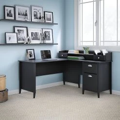 Kathy Ireland® Home By Bush Furniture Connecticut 60W L-Shaped Desk, Black Suede Oak (KI40101-03) - Durable Laminate Office Desk -Computer Office Desks Shop unnamed file 3489