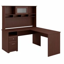 Bush Furniture Cabot 60W L-Shaped Computer Desk with Hutch & Drawers - Harvest Cherry
