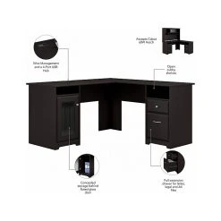 Bush Furniture Cabot 60"W L-Shaped Computer Desk with Hutch and 5-Shelf Bookcase, Espresso Oak -Computer Office Desks Shop unnamed file 3587