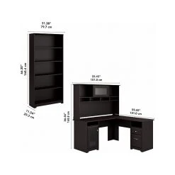 Bush Furniture Cabot 60"W L-Shaped Computer Desk with Hutch and 5-Shelf Bookcase, Espresso Oak -Computer Office Desks Shop unnamed file 3590