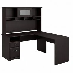 Bush Furniture Cabot 60W L-Shaped Desk with Hutch & Drawers - Espresso Oak (CAB046EPO)