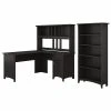Bush Furniture Salinas 60W L-Shaped Desk with Hutch & 5-Shelf Bookcase in Vintage Black | Compact Office Solution