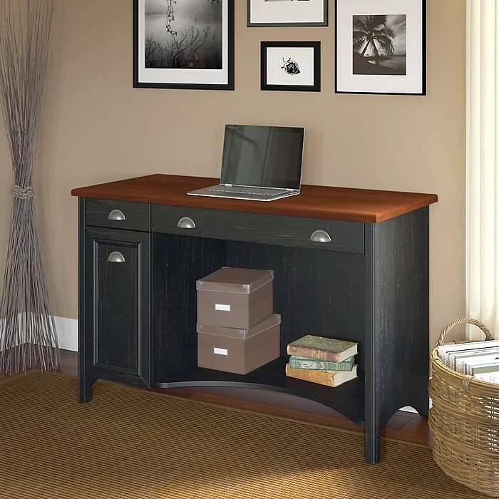 Bush Furniture Fairview 48W Computer Desk with Drawers - Antique Black & Hansen Cherry (WC53918-03) | Durable Laminate Desk 3 Bush Furniture Fairview 48W Computer Desk with Drawers - Antique Black & Hansen Cherry (WC53918-03) | Durable Laminate Desk - Image 3