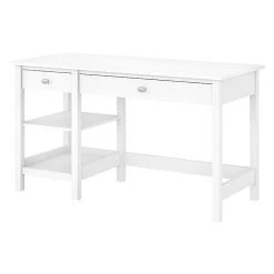 Bush Furniture Broadview 54" W Laminate Computer Desk with Shelves, Pure White (BDD154WH-03)