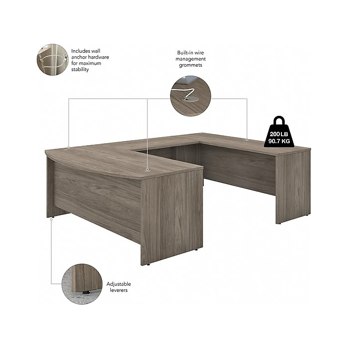 Bush Business Furniture Studio C 72W X 36D U Shaped Desk With Mobile File Cabinet - Modern Hickory 3 Bush Business Furniture Studio C 72W X 36D U Shaped Desk With Mobile File Cabinet - Modern Hickory - Image 3