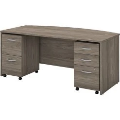 Bush Business Furniture Studio C 72W x 36D Bow Front Desk with Mobile File Cabinets - Modern Hickory (STC012MHSUFA)