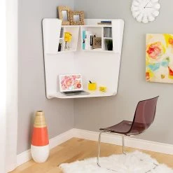 Prepac Floating Corner Desk in White | Space-Saving Laminate Workstation (WEHW-0202-1)