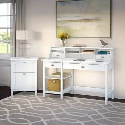 Bush Furniture Broadview 54" W Laminate Computer Desk with Shelves, Pure White (BDD154WH-03) -Computer Office Desks Shop unnamed file 373