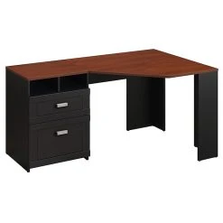 Bush Furniture Wheaton Reversible Corner Desk - Antique Black & Hansen Cherry | Compact Laminate Workstation