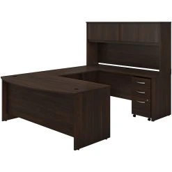 Bush Business Furniture Studio C 72" W U-Shaped Desk with Hutch & Mobile File Cabinet, Black Walnut - STC003BWSU