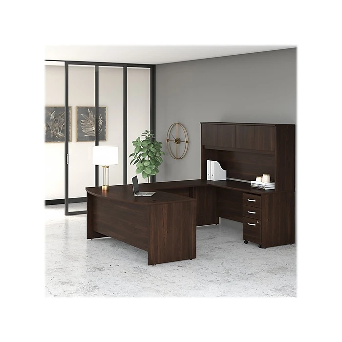 Bush Business Furniture Studio C 72" W U-Shaped Desk with Hutch & Mobile File Cabinet, Black Walnut - STC003BWSU 2 Bush Business Furniture Studio C 72" W U-Shaped Desk with Hutch & Mobile File Cabinet, Black Walnut - STC003BWSU - Image 2