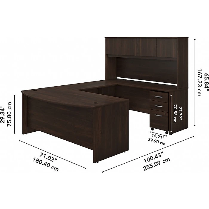 Bush Business Furniture Studio C 72" W U-Shaped Desk with Hutch & Mobile File Cabinet, Black Walnut - STC003BWSU 5 Bush Business Furniture Studio C 72" W U-Shaped Desk with Hutch & Mobile File Cabinet, Black Walnut - STC003BWSU - Image 5