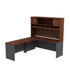 Bush Business Furniture Westfield Left-Handed L-Shaped Desk with Hutch in Hansen Cherry - SRC002HCL - Durable Laminate Office Desk