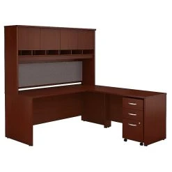 Bush Business Furniture Westfield 72W L-Shaped Desk with Hutch & Mobile File Cabinet - Mahogany (SRC0018MASU)