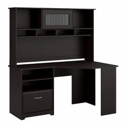 Bush Furniture Cabot Corner Desk With Hutch | Espresso Oak Laminate | Modern Home Office Solution